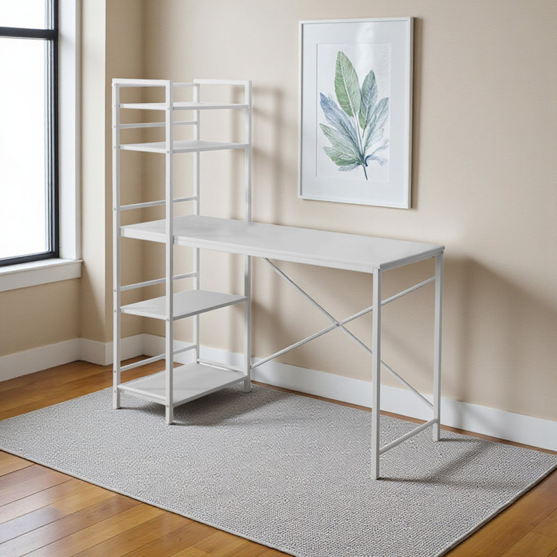Bureau d'ordinateur à 4 tablettes Nembus, Blanc