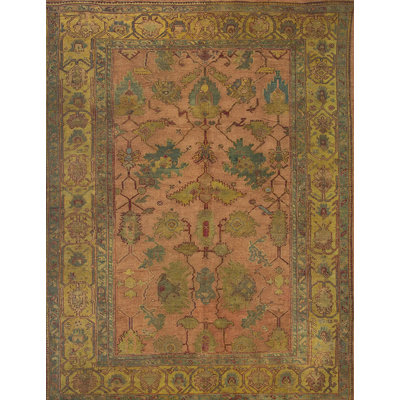 Square Coral Color Antique Large Scale Allover Design Turkish Oushak Rug