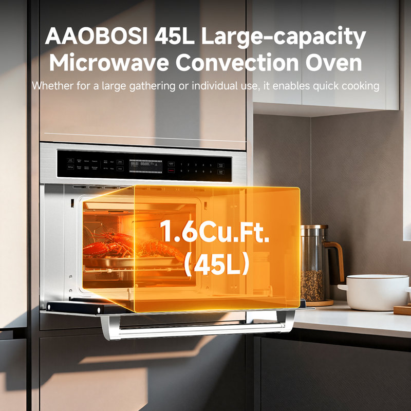30" Built-in Convection Microwave Oven, 1.6 Cu. Ft., 1000w, Air Fry, Sensor Cooking, 10 Cooking Modes, Stainless Steel, Drop-down Door