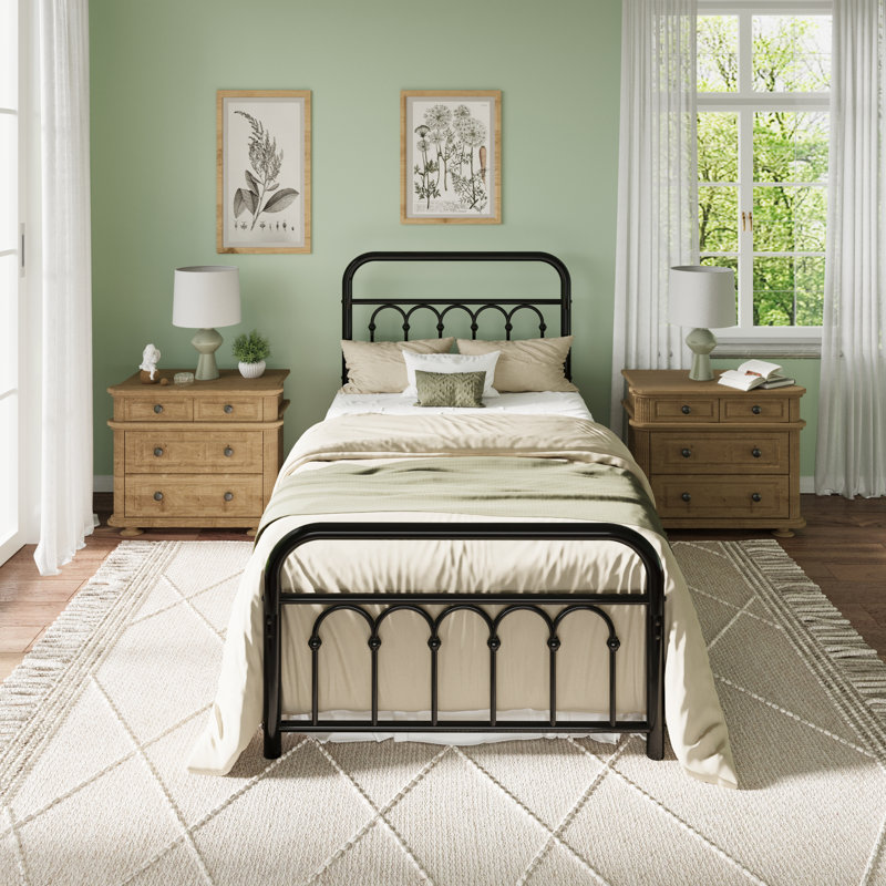 Vintage Style Metal Platform Bed Frame With Arch-Design Headboard And Footboard, Twin, Black
