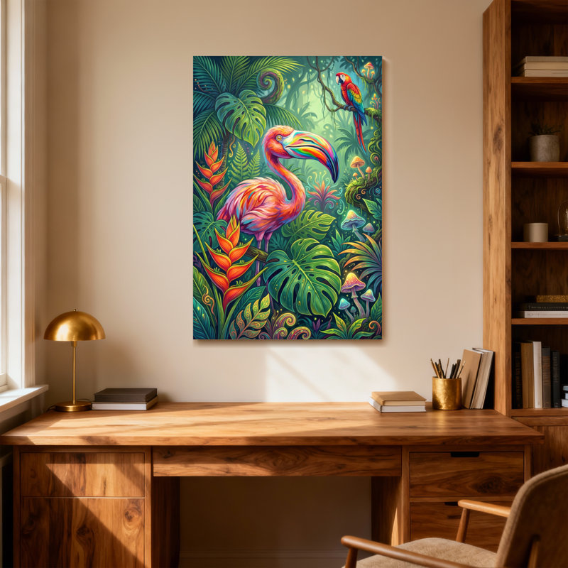 Animaux, paradis tropical avec toucan et perroquet, H 12 po x l 18 po