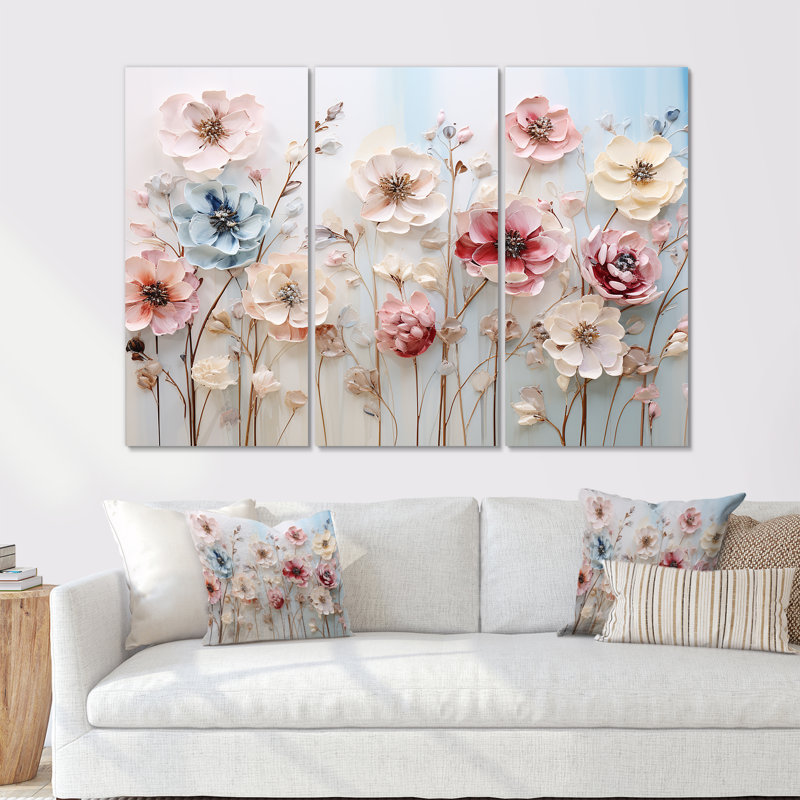 White And Pink Floral Wonderland - Floral Wall Art, 40" H x 60" W x 1" D, Wrapped Canvas