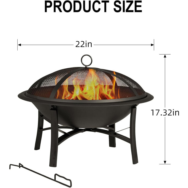 DIDADI Outdoor Fireplace, 22 Inch Fire Pit with Spark Screen, Firewood Grate and Poker, Wood Burning Fire Pit Design, Heavy-Duty Steel,For Backyard Patio Camping and Gatherings