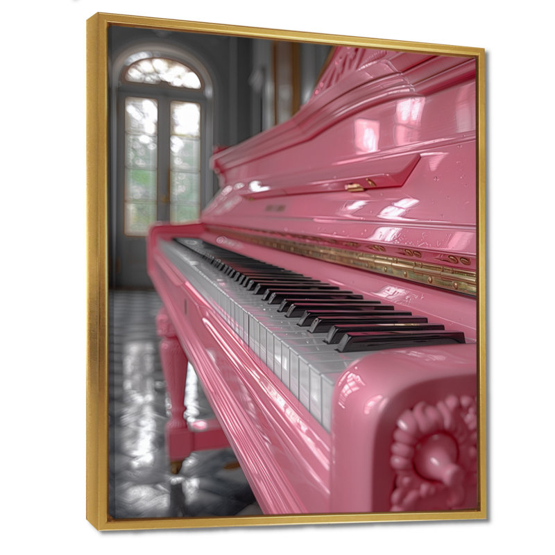 «Pink White 1950S Classic Piano - Music», reproduction d'art mural, Cadre flottant doré, H 16 po x l 32 po