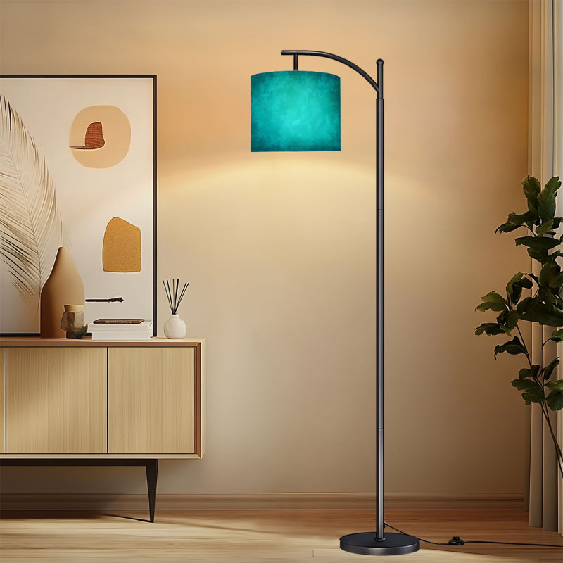 Lampe sur pied à arc avec abat-jour réglable bleu sarcelle marbré brillant lampe sur pied 3 températures de couleur à intensité variable pour poteau haut avec interrupteur au pied pour la chambre à coucher