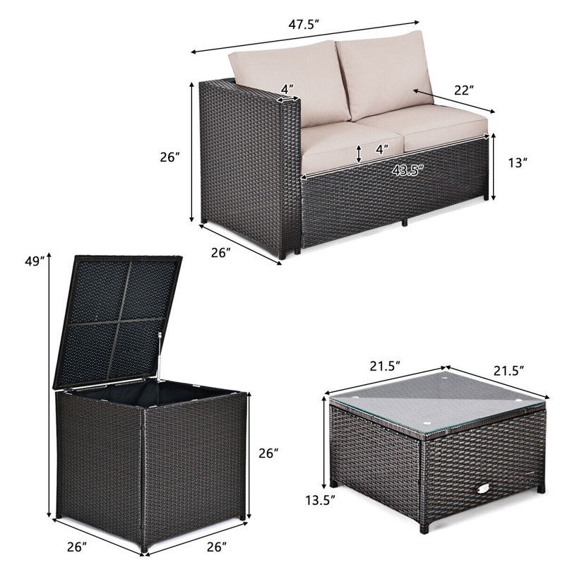 Ensemble de conversation avec canapé et coussins 4 pièces Margriete, Beige