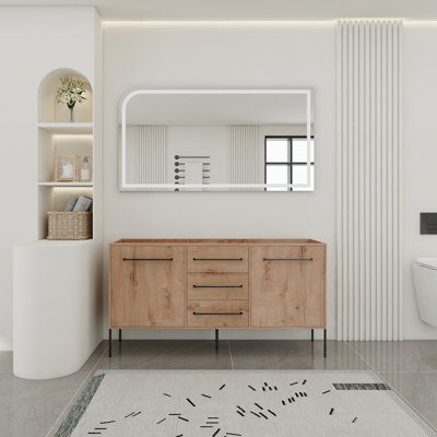 Meuble-lavabo autoportant 60 po, 2 portes d'armoire à fermeture en douceur et 3 tiroirs ((emballage Kd) - meuble-lavabo seulement