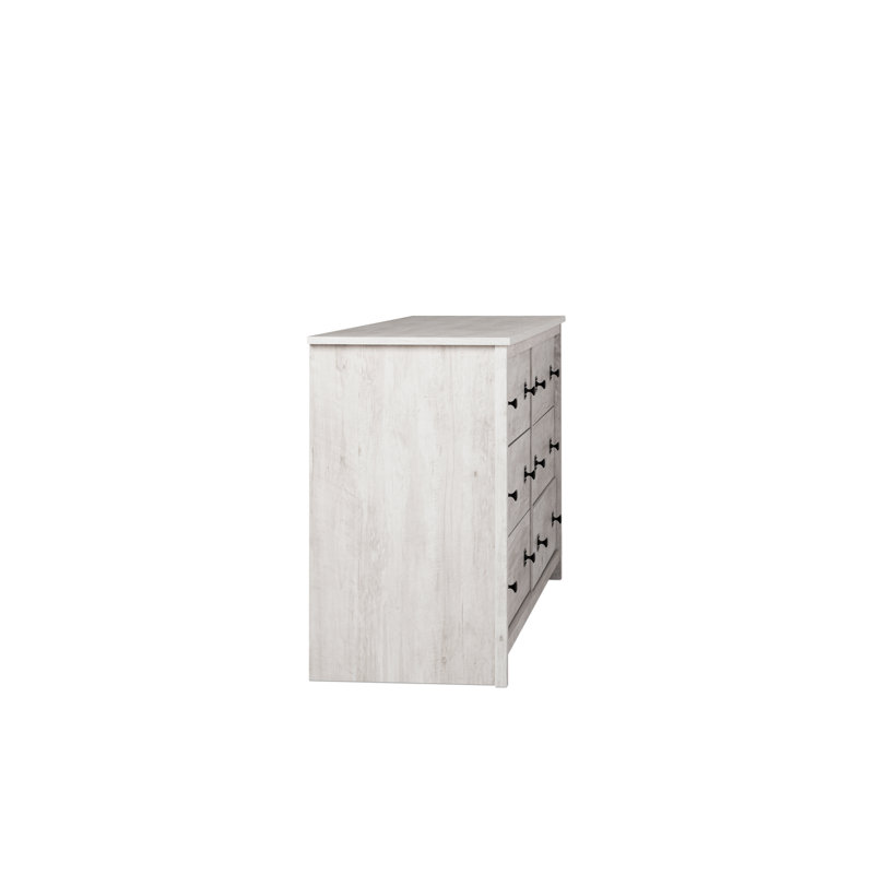 Washed White Farmhouse 6-Drawer Pine MDF Dresser