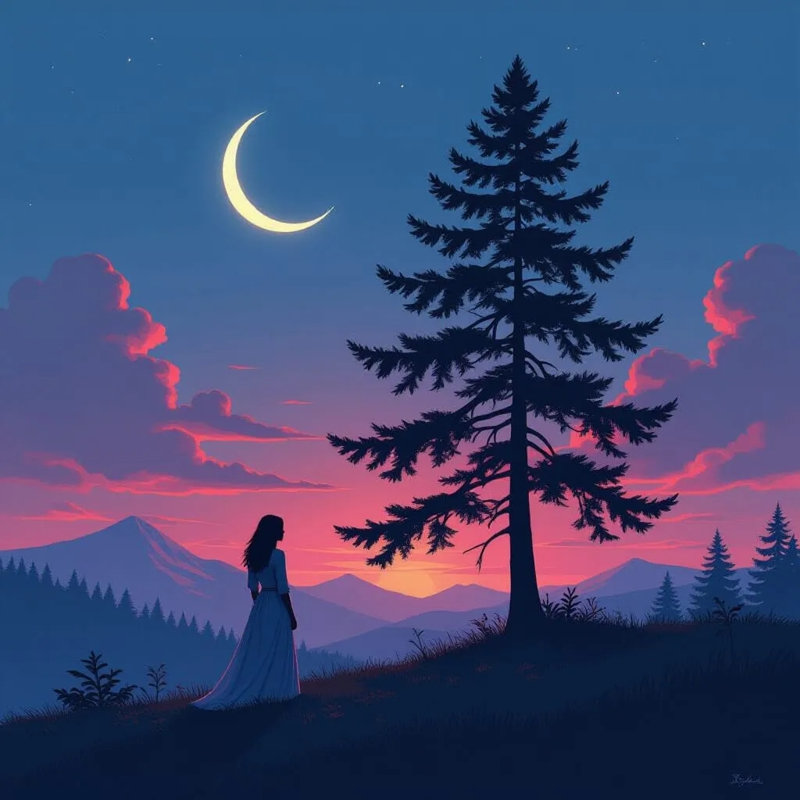 Art mural sur toile Twilight Moon and Pine