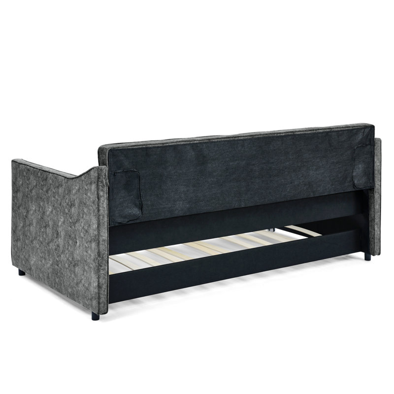 Stanwood Upholstered - Twin Size Daybed with Tufted Trundle, Gray, Twin