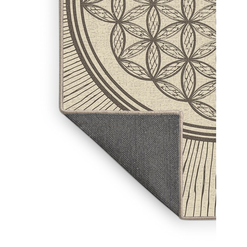 Soft Plush Earls Global Inspired Geometric Area Rug in Beige – Beige Binding, 5x8