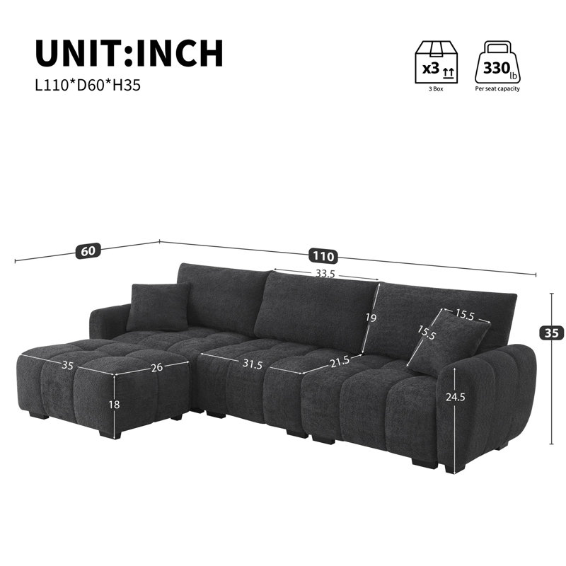 Canapé-lit modulaire 4 pièces pour salon, Bouclé noir