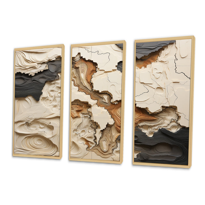 Ensemble de décoration murale beige et brun «African River Collage», H 32 po x l 48 po x P 1 po, Cadre flottant érable