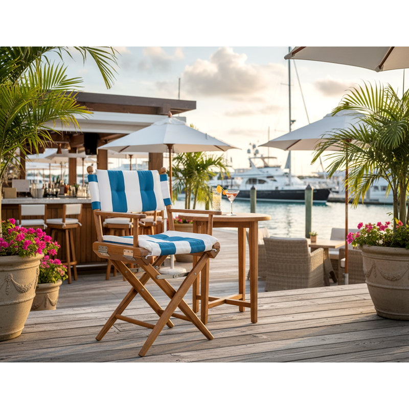 Chaise de réalisateur en teck Newport Premium avec coussins rayés
