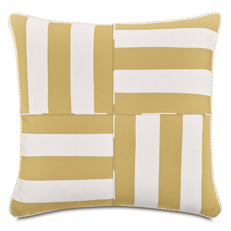 Coussin décoratif géométrique Riptide, Blanc / jaune géométrique, Carré 22 po