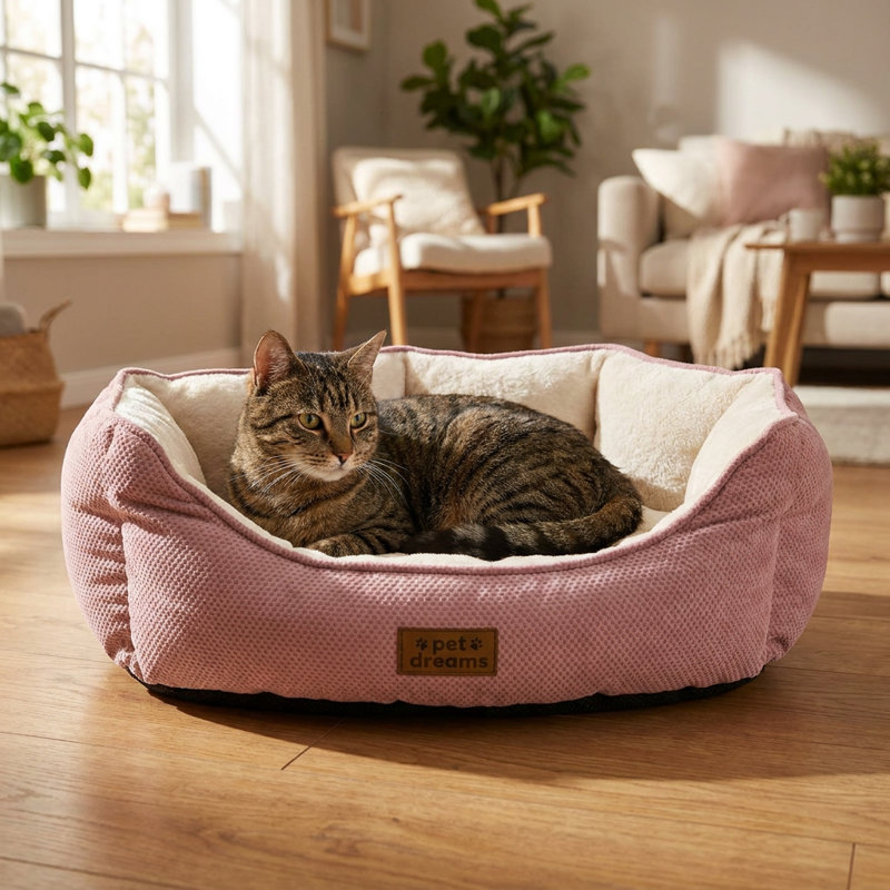Pet Bed, 15.7" D x 19.7" W, Pink; Cream