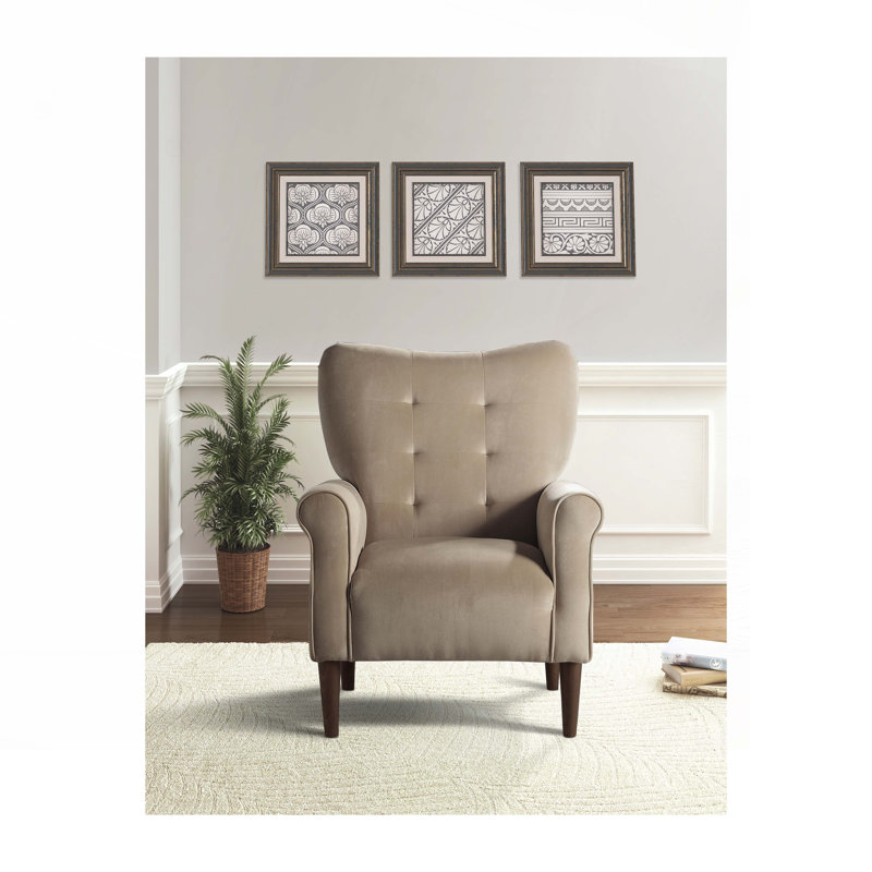 Fauteuil en velours rembourré avec dossier capitonné, Brun