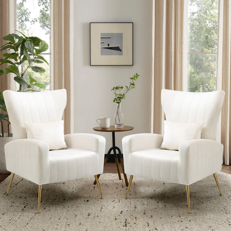 Upholstered velvet armchair, Blanc