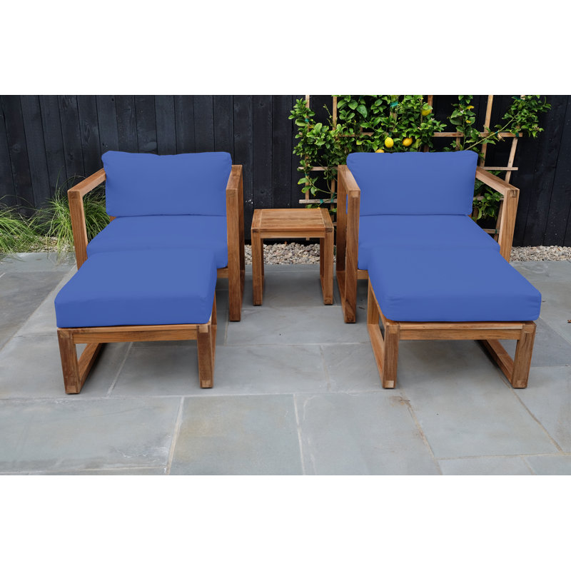 Ensemble de conversation en teck avec coussins Sunbrella, Bleu véritable