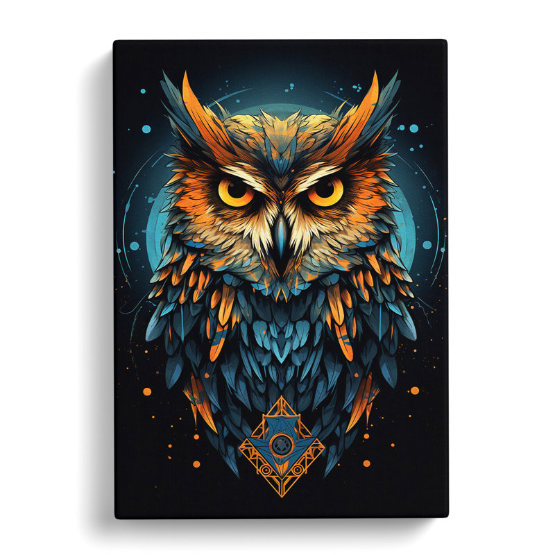Owl Geometric Art No.3 - Wrapped Canvas, 76cm H x 50cm W x 3cm D