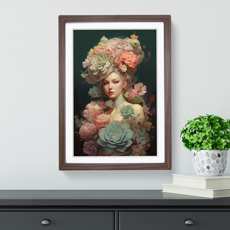 Succulent Romanticism - Framed Print, 64cm H x 46cm W x 2cm D, Walnut 