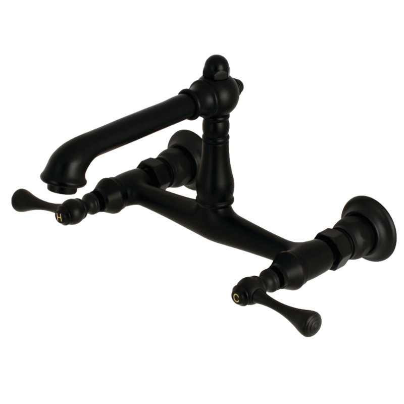 Kingston Brass English Country Two-Handle 2-Hole Wall Mount Bathroom Faucet, Matte Black