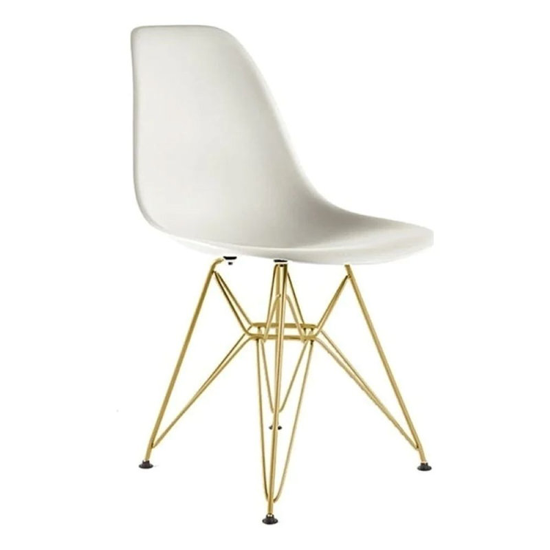 Chaise blanche moulée avec base Eiffel en métal doré, Blanc