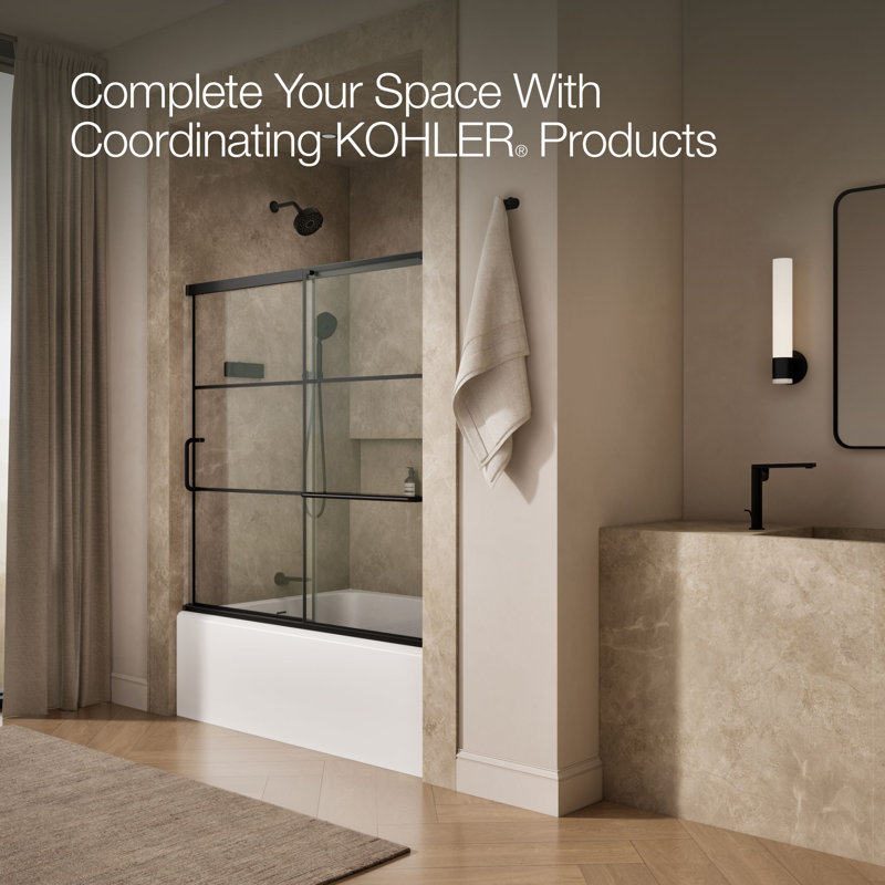 Elate Sliding Bath Door, 56-3/4-In H X 56-1/4 - 59-5/8-In W, With 1/4-In Thick Frosted Glass With Rectangular Grille Pattern
