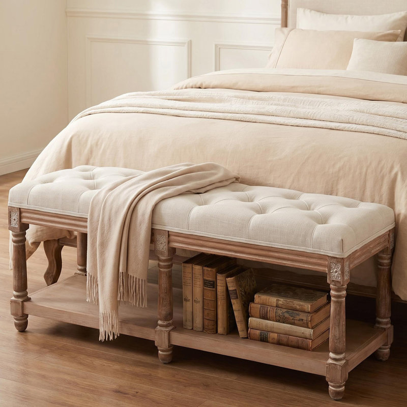 Linen Upholstered Storage Bench