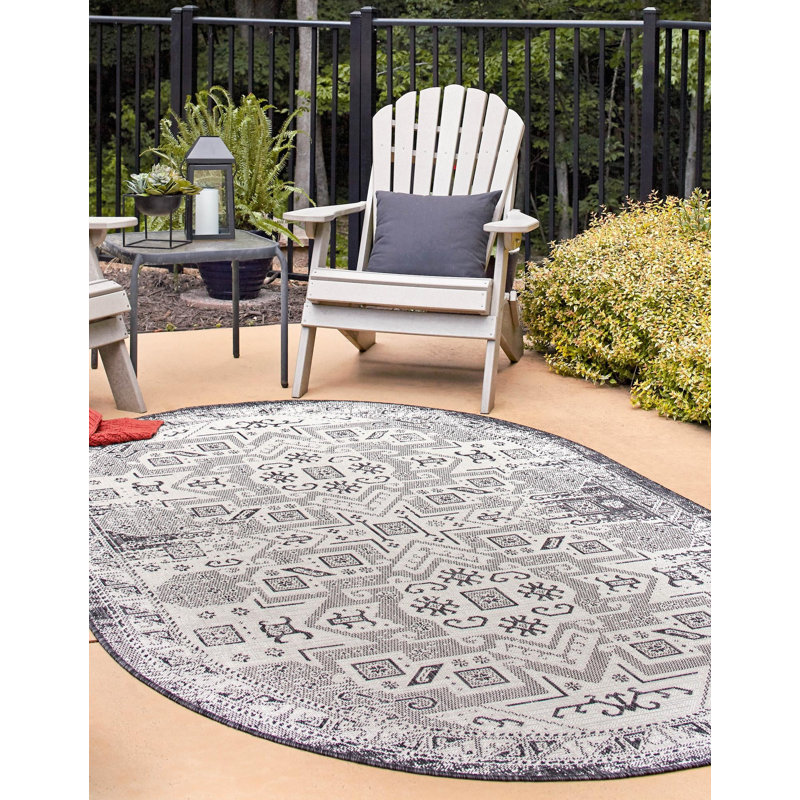 Outdoor Chand Area Rug Gray Color, Oval 7'10" x 10'
