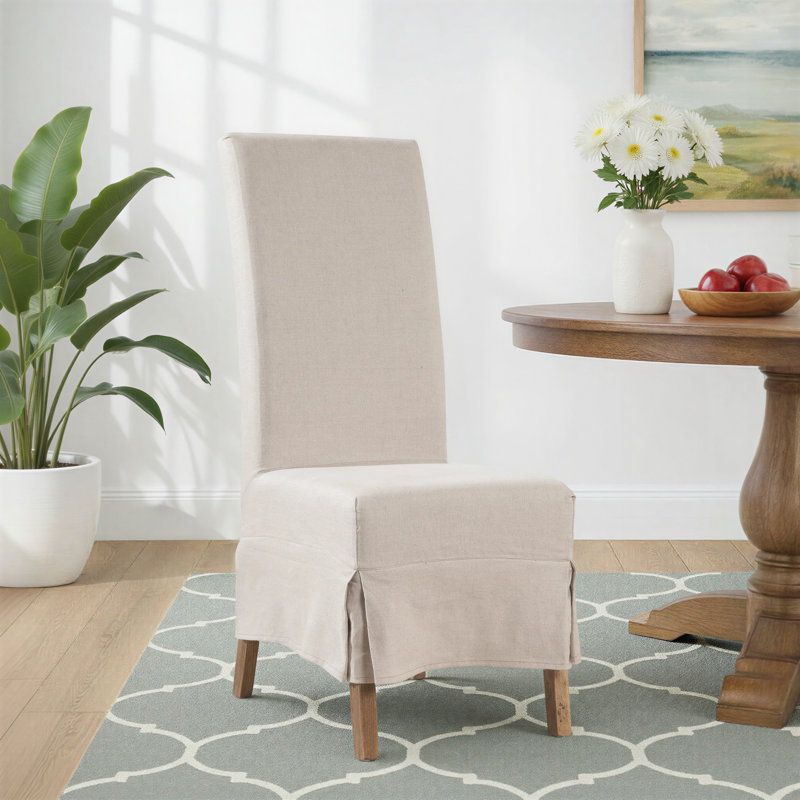 Ebenezer 18'' H Linen Upholstered Oak Side Chair, Linen