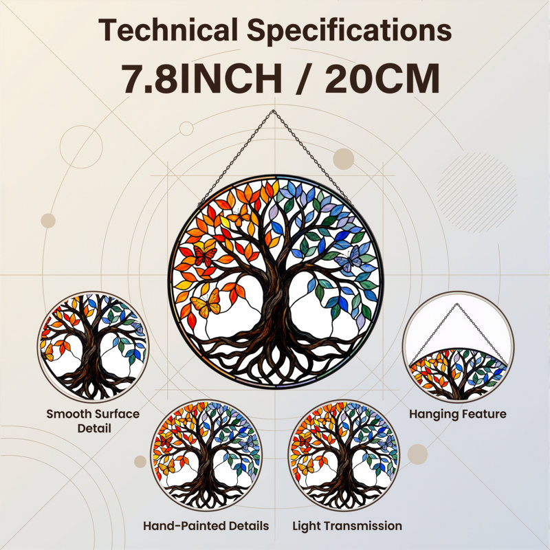 Panneau de vitrail en verre coloré H 7,8 po, H 7,8 po x l 7,8 po