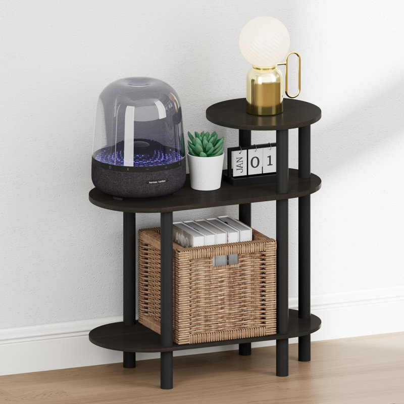 Furinno TURN-N-TUBE Night Stand, 3-Tier Oval Sofa Nightstand with Open Shelf, Toolless Assembly Narrow End Table, Side Table, Bedside Table, for Bedroom, Closet, Living Room, Espresso