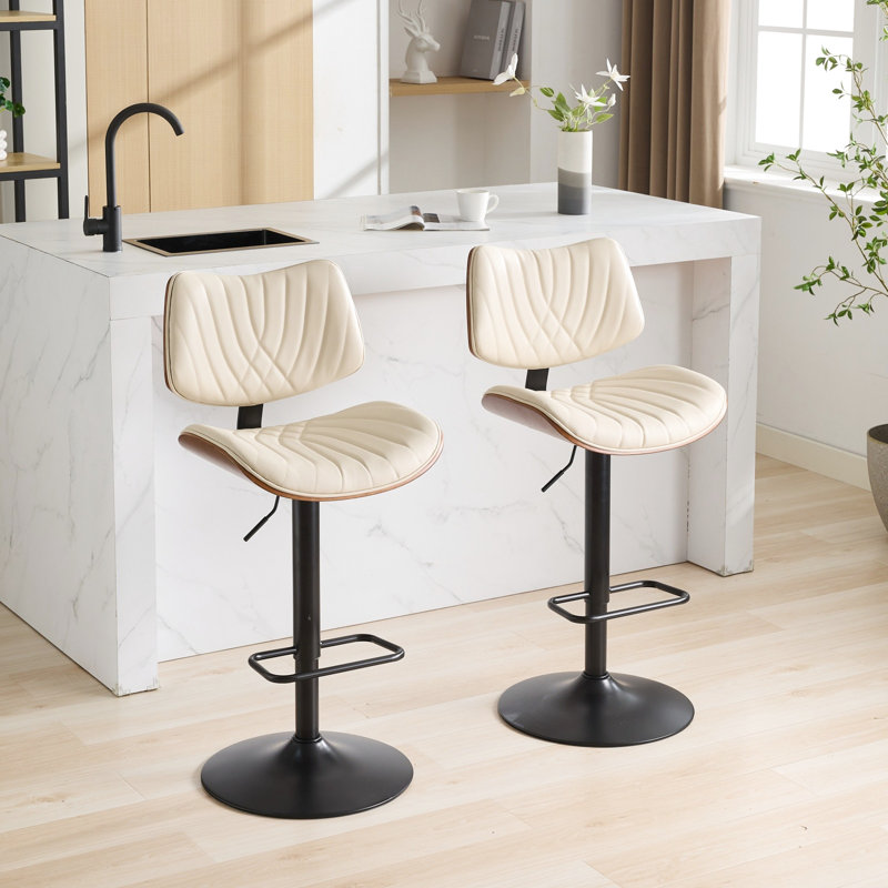 Structure avec chaises pivotantes à 360 °, hauteur réglable, beige, pour salle à manger / café / îlot de cuisine, 2 tabourets, dossier et siège, rembourrés de mousse,