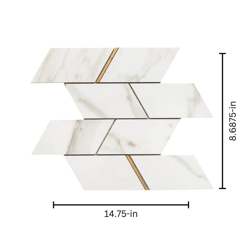 Stately Avenue 11" x 12" Porcelain Marble Look Tile, Gold