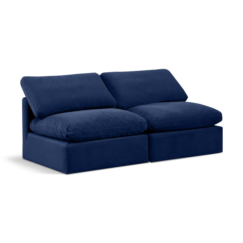 Causeuse rembourrée Hinami, Velours bleu marine