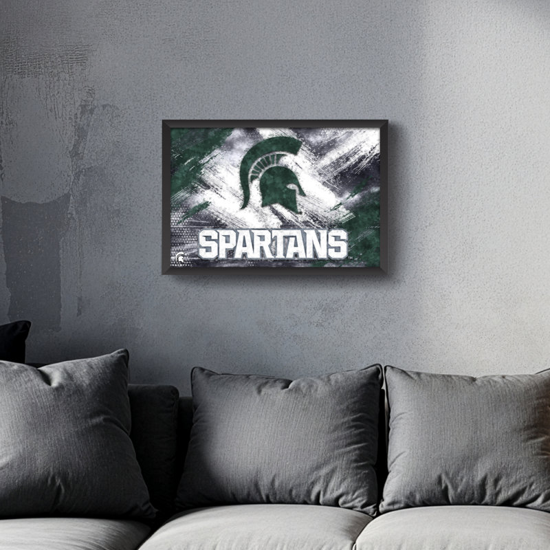Sporticulture NCAA Michigan State Spartans - Affiche encadrée avec logo de l'équipe, 68,5 x 99 cm (27 x 39 pouces), style pinceau. Décoration murale idéale pour les amateurs de football américain.