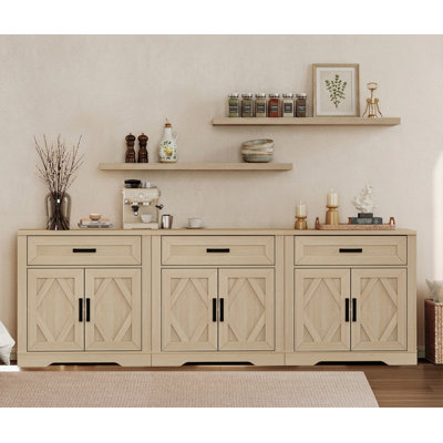 Gryff 3-In-1 Farmhouse Large Buffet Cabinet With Barn Doors, 94.5"W Sideboard With Drawers & Cabinets For Dining Room