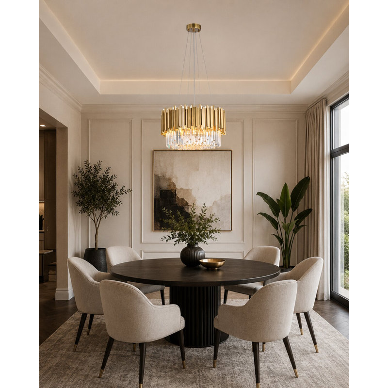 Transitional 8 Light Gold Crystal Round Chandelier, Gold, 11.8" H x 22" W x 22" D
