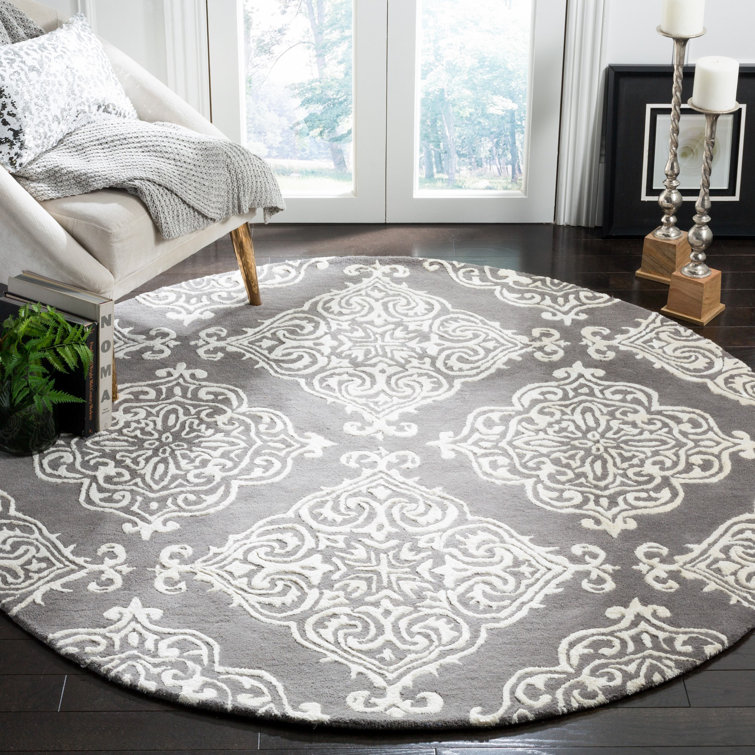 Bernon Hand Tufted Viscose/Wool Ikat Rug in Dark Gray