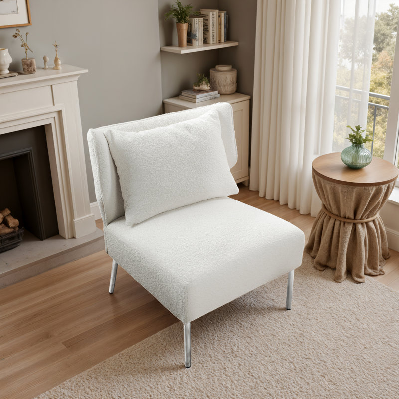28.15'' W Upholstered Accent Barrel Chair With Removable Back Cushion, White Polyester