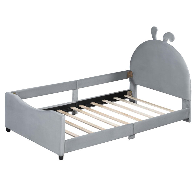 Upholstered Daybed With Rabbit Ear Shaped Headboard, Gray