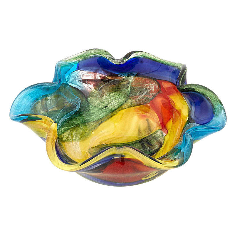 Multicolor Art Glass Floppy Centerpiece Dessert Bowl