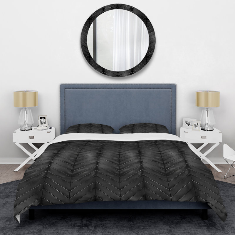 Ensemble de housse de couette moderne noir et gris Herringbone I, Housse de couette très grand et 2 très grandes t