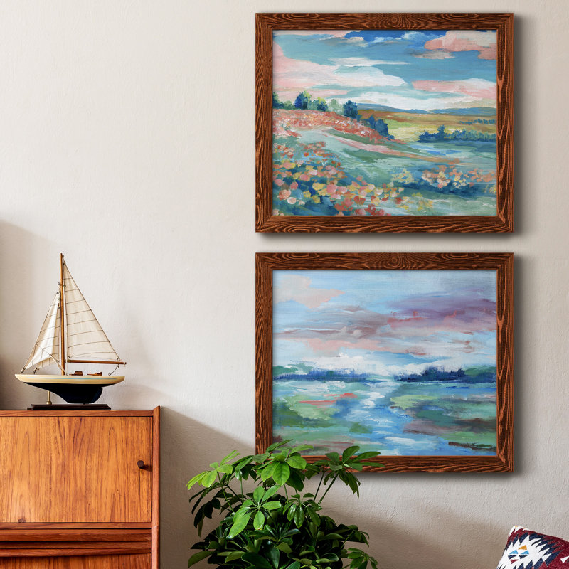 Vue pastorale - Ensemble de 2 peintures sur toile encadrées, H 24 po x l 36 po x P 1,5 po, Cadre en érable