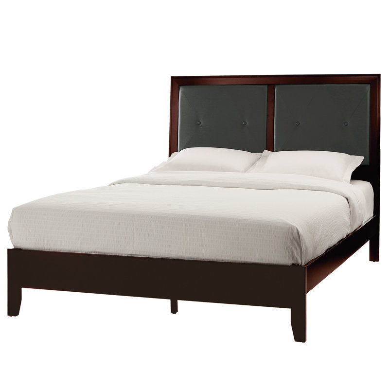 Grand lit de couleur, revêtement en similicuir à boutons, finition de taille de mobilier de chambre à coucher moderne, tête de lit tapissier
