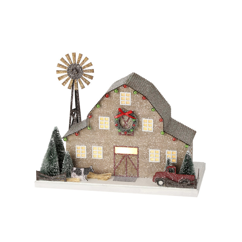 13" Led Cardboard Farm With Windmill