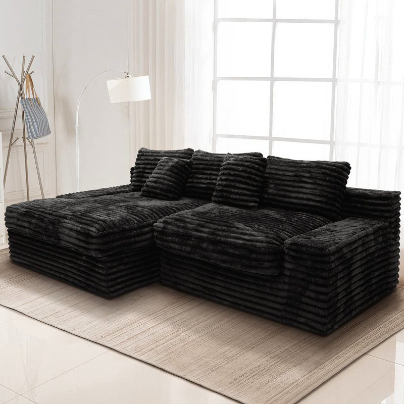 Canapé modulaire 118,1 x 66,9 po, canapé compressé rembourré pour salon, chambre à coucher, appartement, aucun assemblage requis, combinaison gratuite de 2 pièces, tissu en velours côtelé moelleux