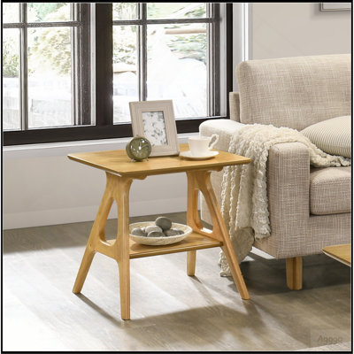 Arona Mid-Century Modern Wood Shelf End Table, Natural Oak Finish