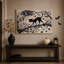 Art mural sur toile d'Halloween, chat noir avec yeux rouges sur une branche-838984757